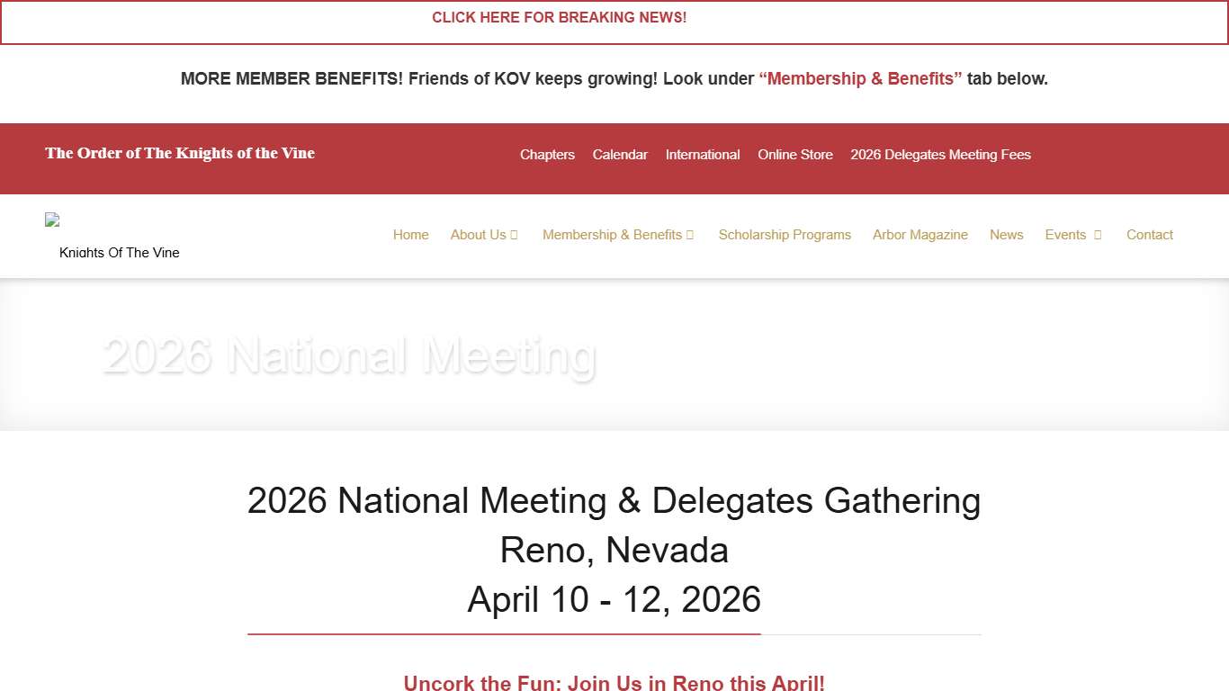 Knights Of The Vine - KOV - 2026 National Meeting